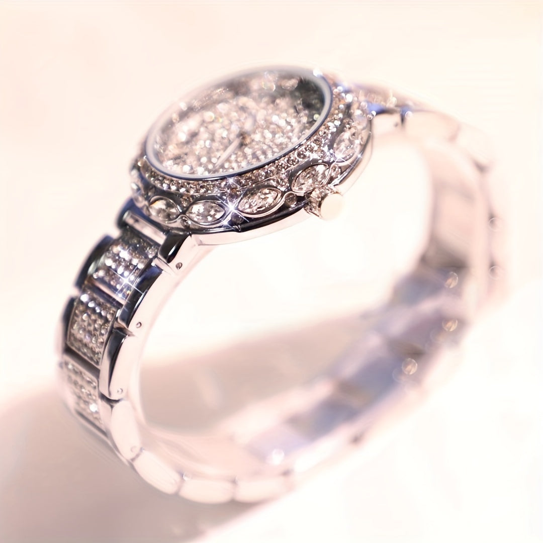 Radiant Quartz Womens Bracelet Watch - Sparkling Rhinestone Inlaid, Roman Numeral Dial, Elegant & Chic Design for Fashion-Forward Ladies