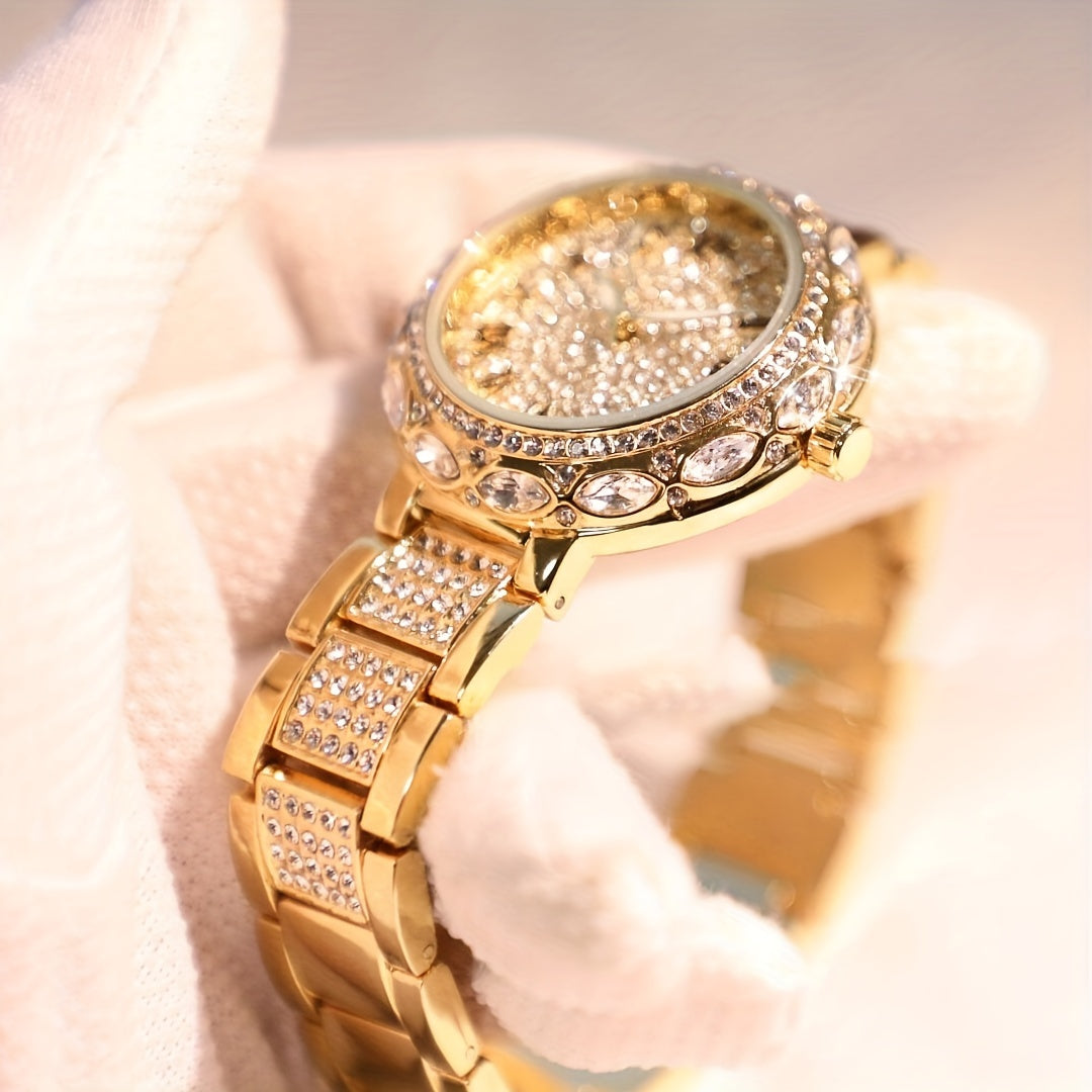 Radiant Quartz Womens Bracelet Watch - Sparkling Rhinestone Inlaid, Roman Numeral Dial, Elegant & Chic Design for Fashion-Forward Ladies