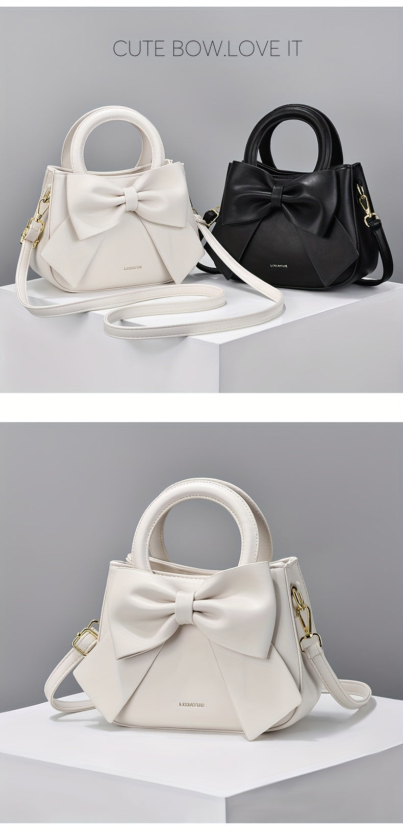Chic Bow Accent Handbag - Durable Faux Leather, Dual Handle & Crossbody - Stylish Womens Purse for Everyday Fashion