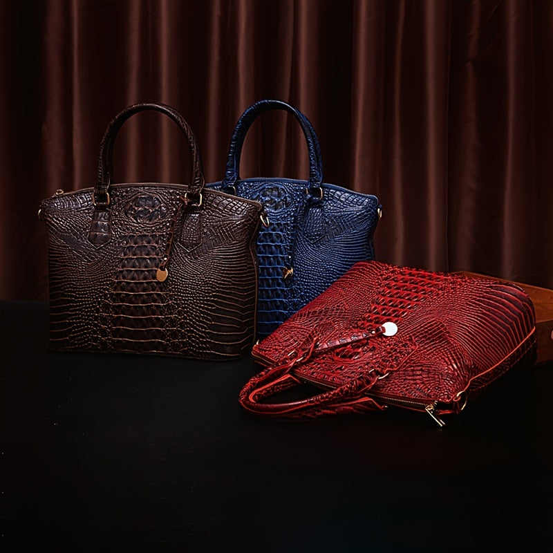 Fashion-Forward Crocodile Pattern Tote Bag - Double Handle Work Purse with Secure Zipper Closure - Perfect for Stylish, Professional Women - A Trendy Daily Accessory