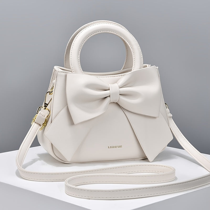 Chic Bow Accent Handbag - Durable Faux Leather, Dual Handle & Crossbody - Stylish Womens Purse for Everyday Fashion