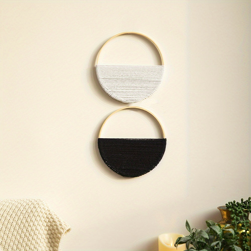[Ensemble d'art mural circulaire minimaliste] Décoration murale bohème en macramé moderne : Ensemble d'art mural circulaire pour un look abstrait minimaliste Cadeau de Pâques