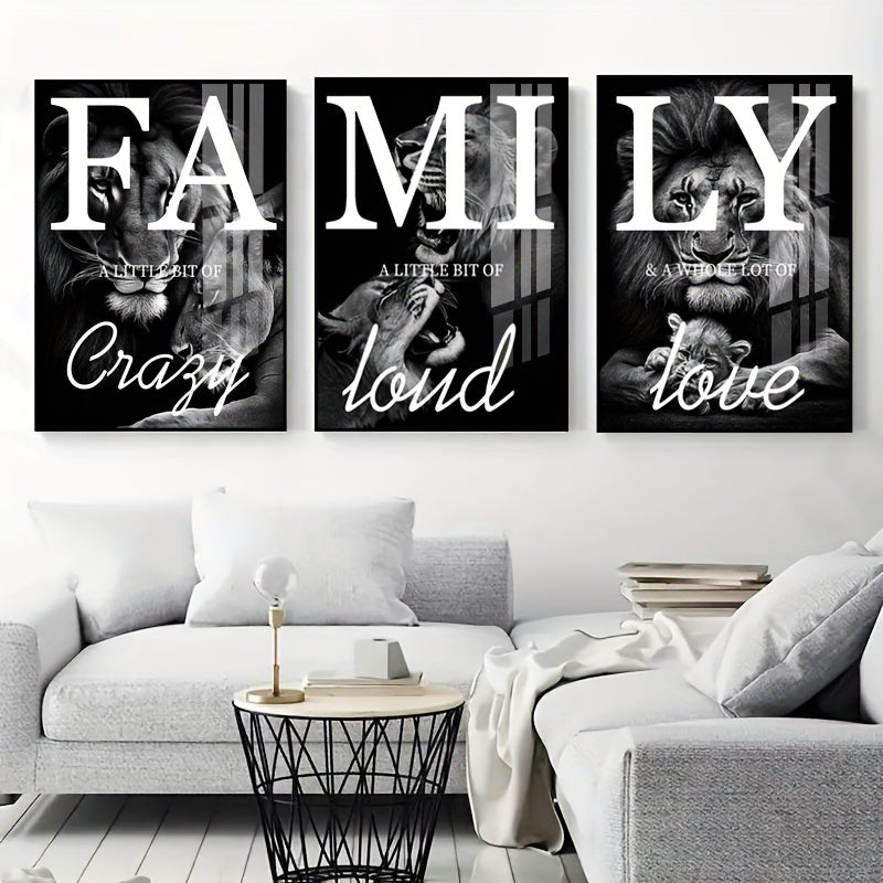 [3 toiles Lion Wall Art] 3 peintures sur toile, Art mural familial Lion, Cadeau idéal pour salon, cuisine, Art mural décoratif Décoration murale, Décoration de la maison, Art mural, Décoration de chambre, Décoration de chambre, Sans cadre