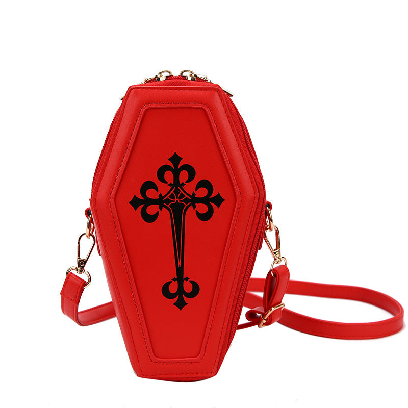Spooky Coffin Shaped Crossbody Bag - Fashionable Y2K Novelty Purse with Adjustable Shoulder Strap, Perfect for Halloween Ghost, Skull, Elf Cosplay, Alternative Fashion and Gothic Style Enthusiasts
