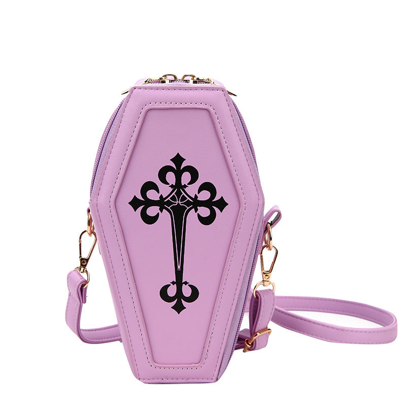 Spooky Coffin Shaped Crossbody Bag - Fashionable Y2K Novelty Purse with Adjustable Shoulder Strap, Perfect for Halloween Ghost, Skull, Elf Cosplay, Alternative Fashion and Gothic Style Enthusiasts