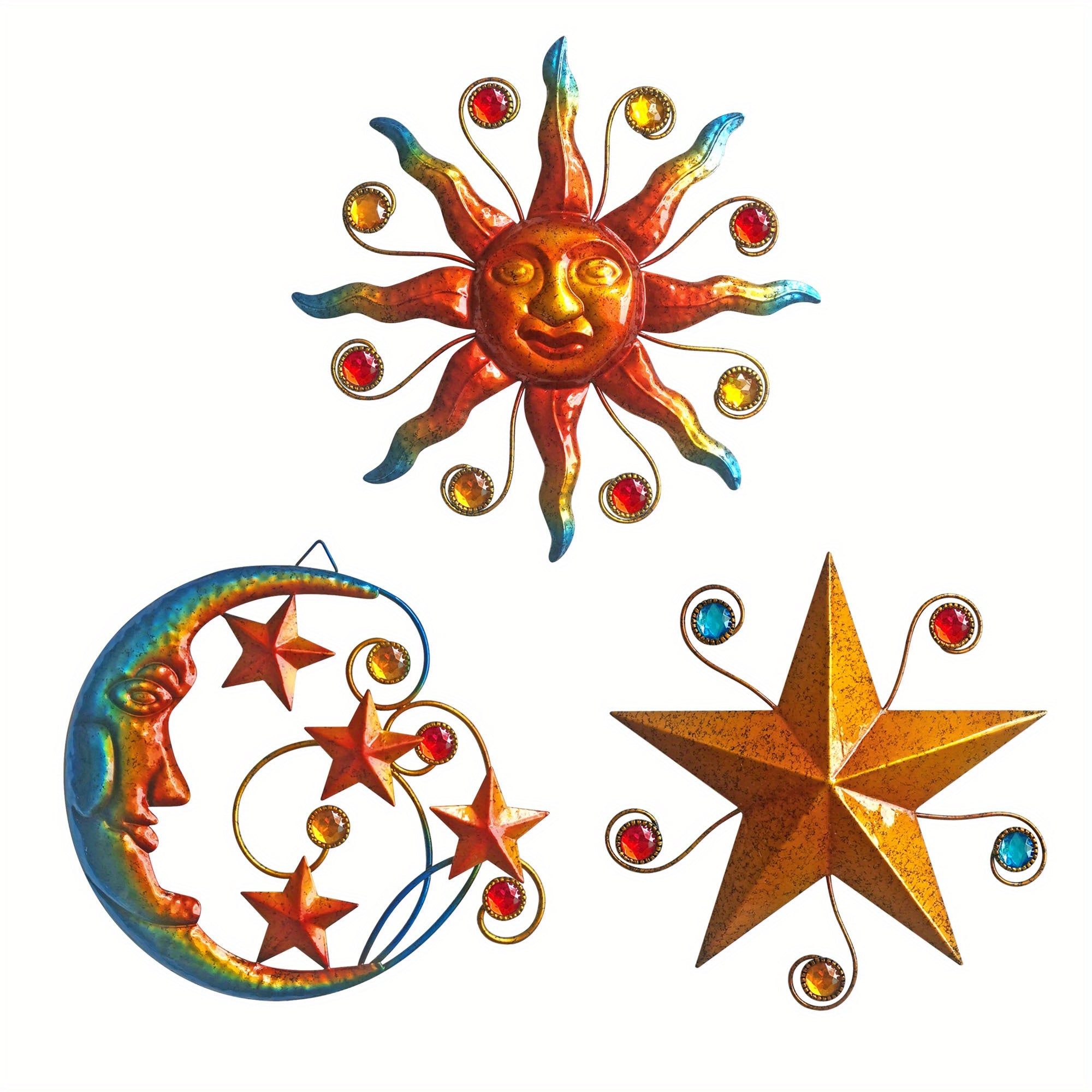 Metal 3pcs/set Celestial Wall Art Sculpture - Sun Moon Star Wall Decoration - Christmas Decor Supplies, Home Decor, Holiday Decor, Room Decor