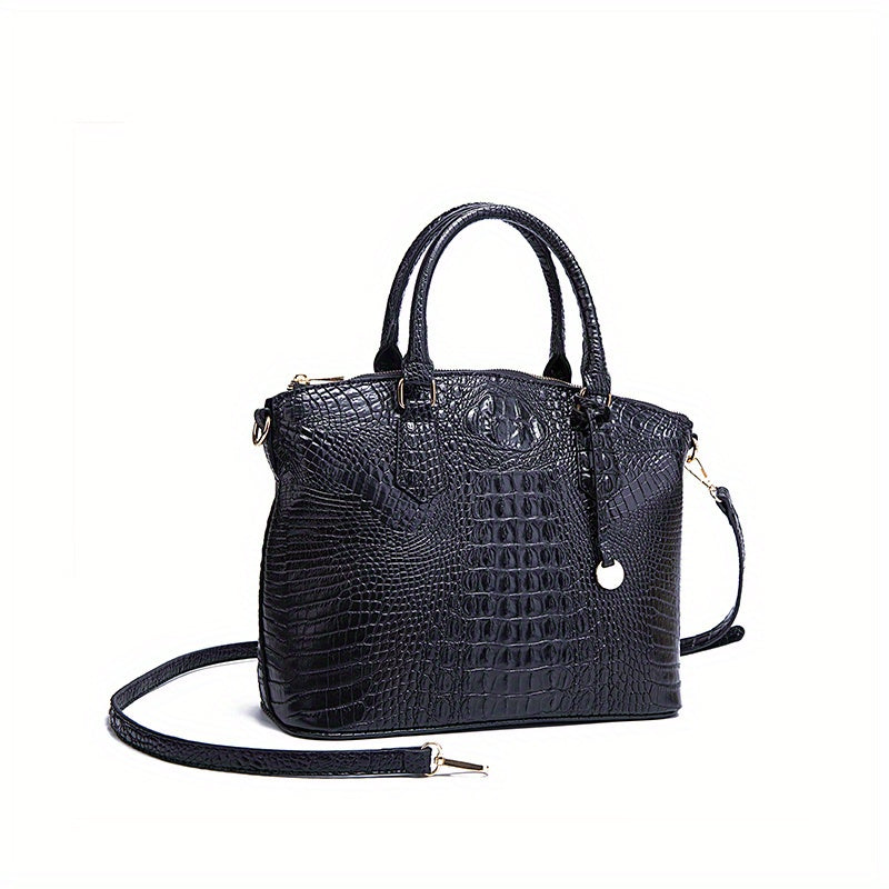 Fashion-Forward Crocodile Pattern Tote Bag - Double Handle Work Purse with Secure Zipper Closure - Perfect for Stylish, Professional Women - A Trendy Daily Accessory