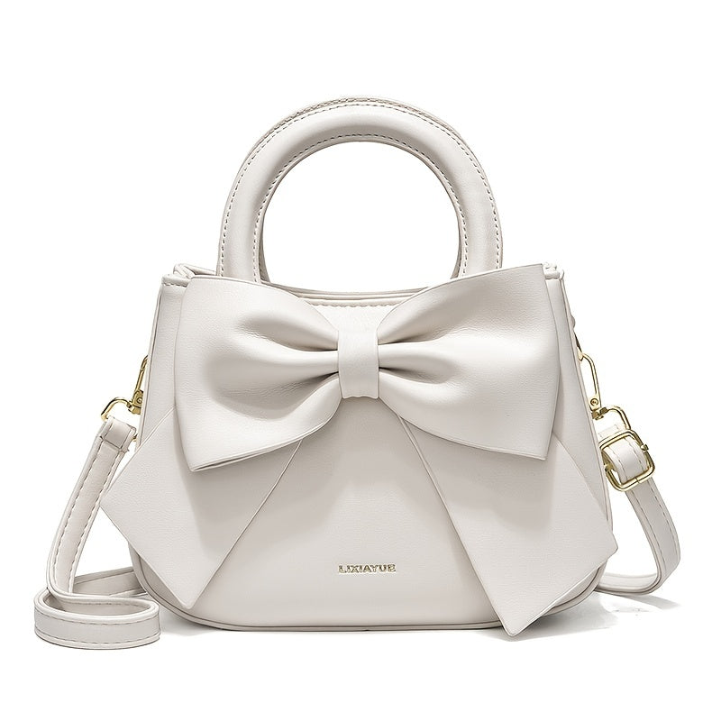 Chic Bow Accent Handbag - Durable Faux Leather, Dual Handle & Crossbody - Stylish Womens Purse for Everyday Fashion