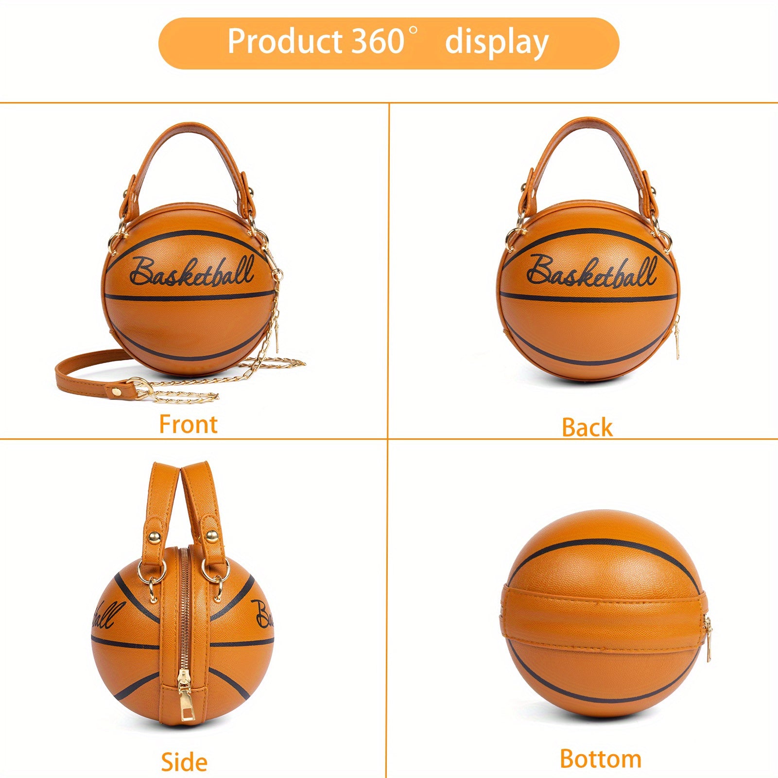 Fashion-Forward Basketball-Shaped Y2K Chain Bag - Retro-Trendy Crossbody & Shoulder Purse with Durable PU Leather, Chic Top Handle, and Adjustable Strap for Versatile Style
