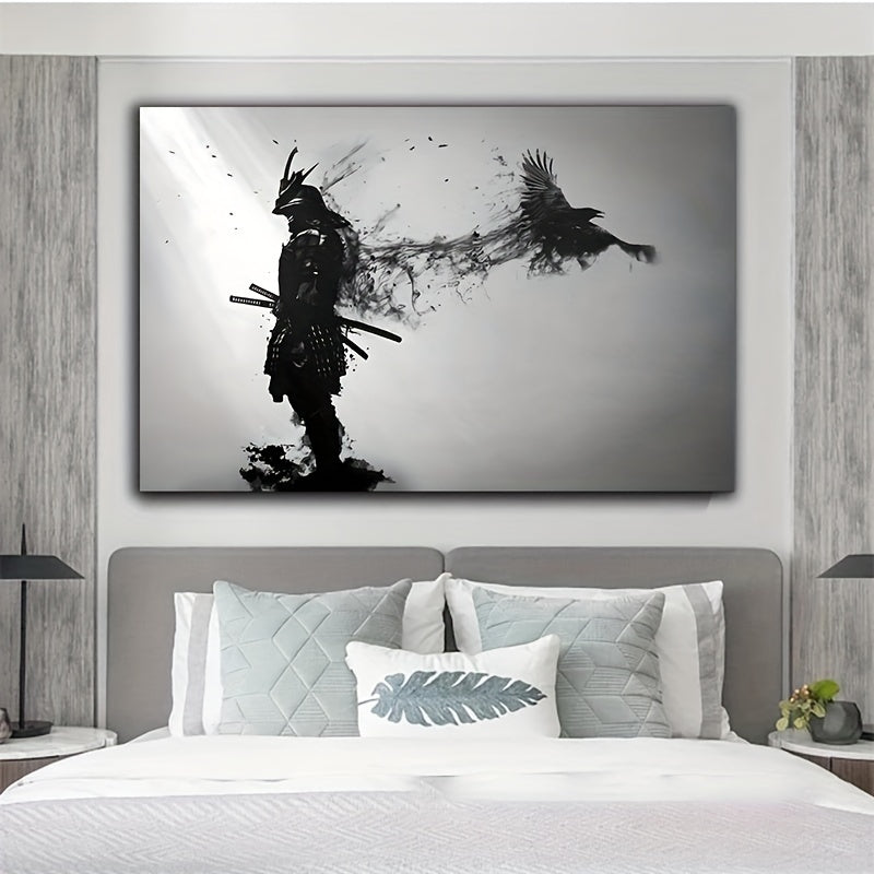1pc Black And White Japanese Samurai Man Posters And Print, Wall Art Canvas Painting, Artwork For Living Room Cuadros Decor, No Frame