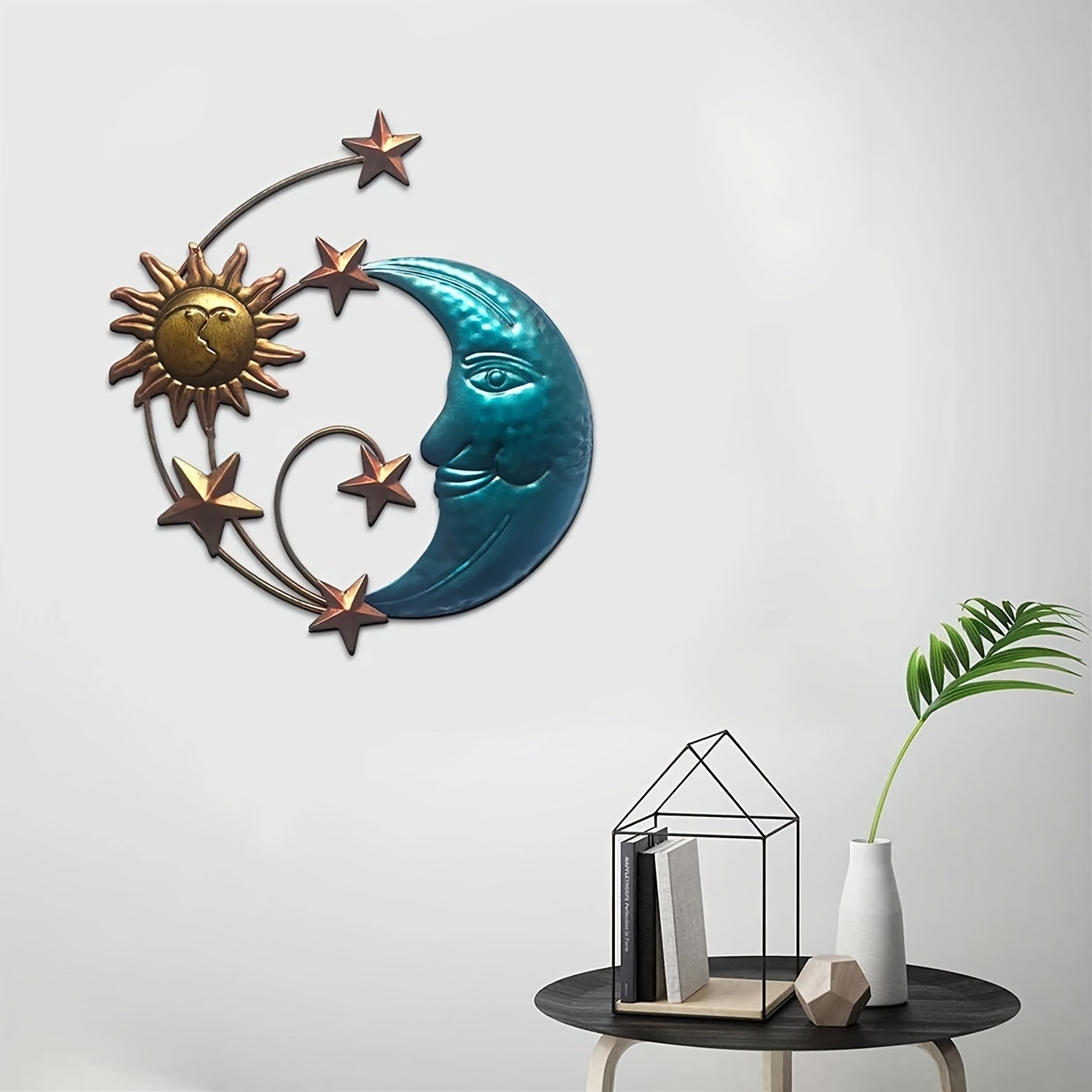 1pc Metal Sun and Moon Face Wall Art for Indoor and Outdoor Decor - Perfect for Home, Balcony, Bedroom, Garden, and Office - Unique and Eye-Catching Design