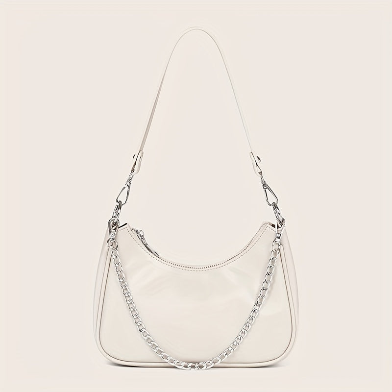 Y2K Chic Chain Baguette Bag - Stylish Nylon Shoulder Purse - Durable & Versatile for Everyday Fashion - Solid Colors for the Fashion-Forward Woman