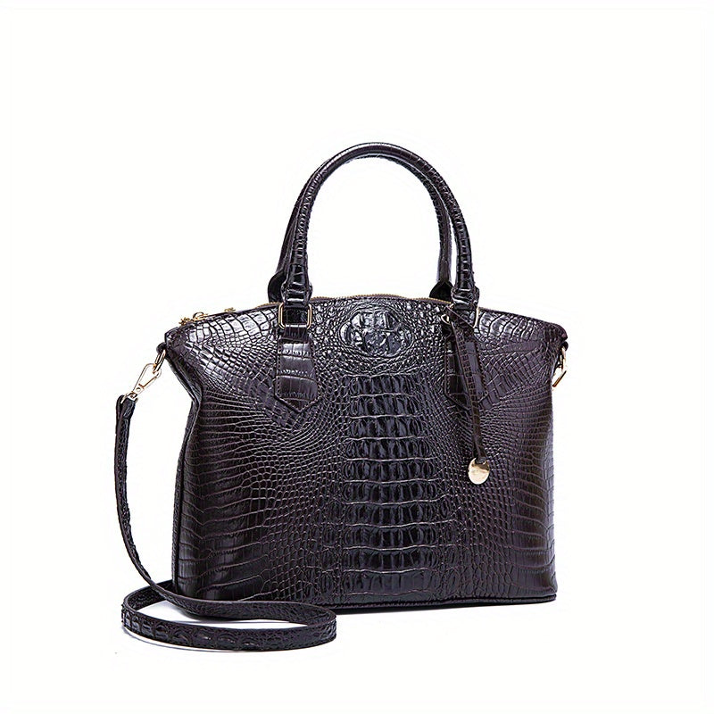 Fashion-Forward Crocodile Pattern Tote Bag - Double Handle Work Purse with Secure Zipper Closure - Perfect for Stylish, Professional Women - A Trendy Daily Accessory