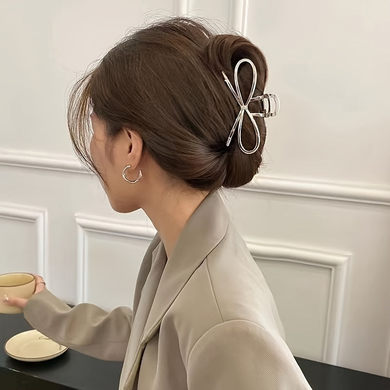 1 Pack Temperament Cold Wind Bow Hair Clip Back Of The Head Dish Hair Simple Fashion Shark Clip All-match Hair Accessories
