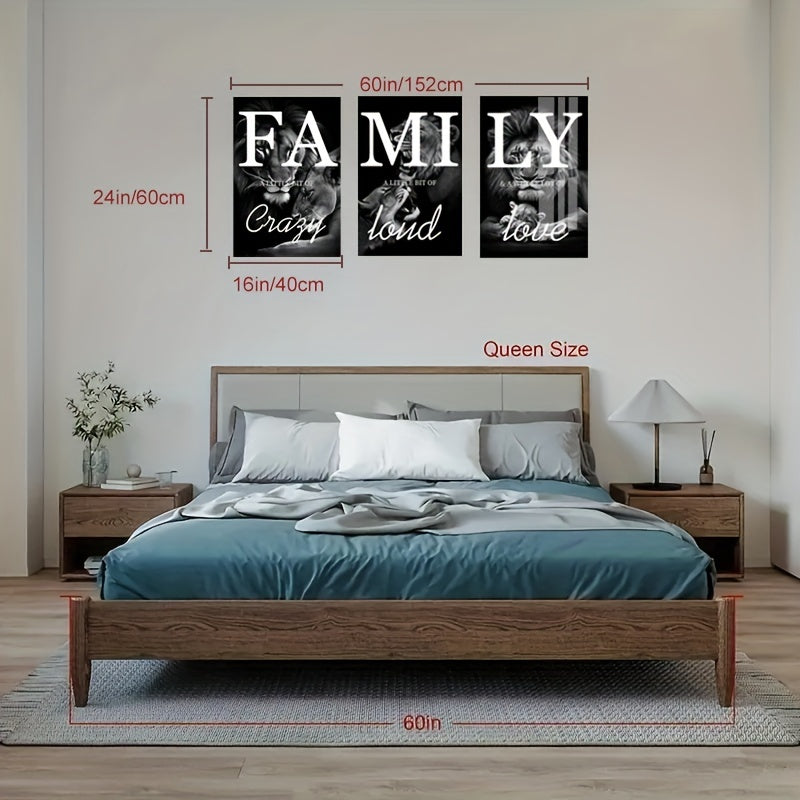 [3 toiles Lion Wall Art] 3 peintures sur toile, Art mural familial Lion, Cadeau idéal pour salon, cuisine, Art mural décoratif Décoration murale, Décoration de la maison, Art mural, Décoration de chambre, Décoration de chambre, Sans cadre