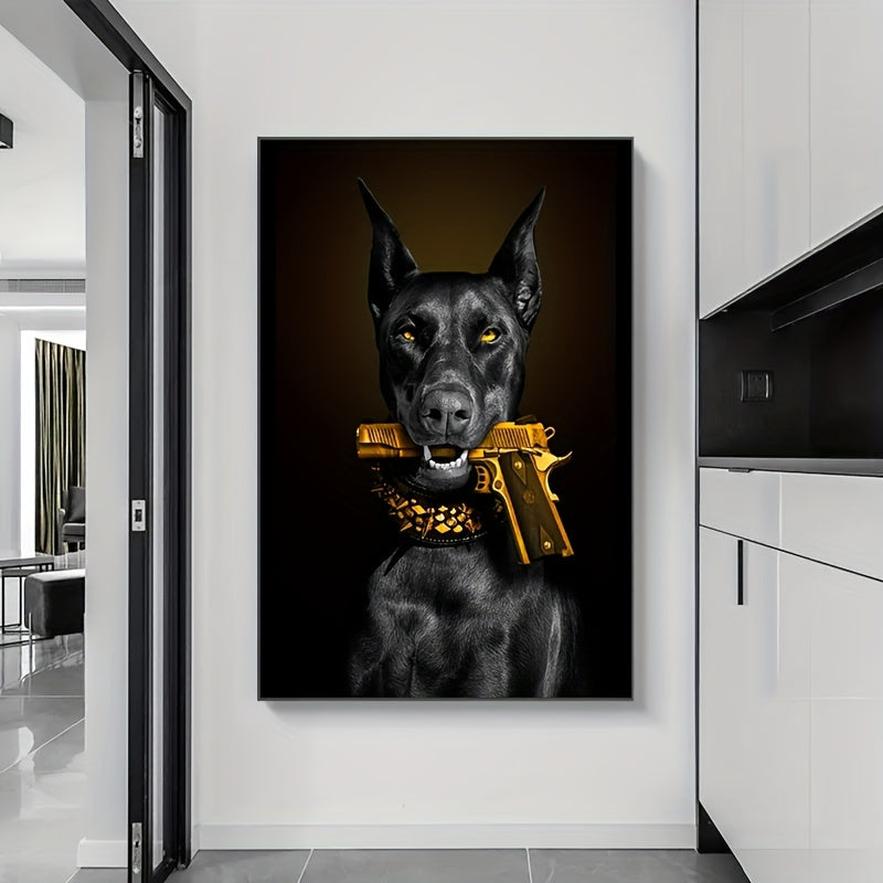 Modern Art Black Rubin Lion Dog Oil Painting Canvas Poster - 1pc Luxury Animal Wall Art for Bedroom Living Room Corridor - Fall Decor, Wall Decor, Room Decoration, No Frame