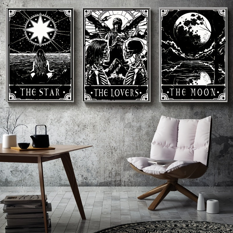 [3 affiches de tarot sombres] Lot de 3 affiches de tarot sombres et noires, décoration murale pour chambre à coucher ou bureau, sans cadre