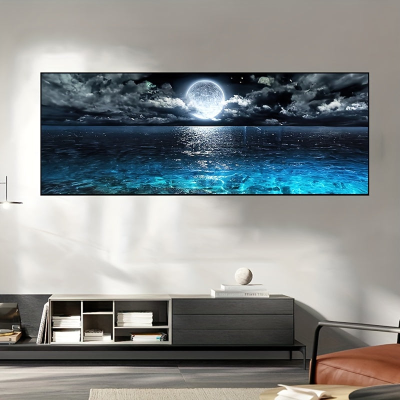 [1pc Modern Ocean Poster] 1pc Canvas Poster, Modern Art, Modern Abstract Ocean And Night Moon Landscape, Oil Painting, Ideal Gift For Bedroom, Decor Wall Art, Wall Decor, Fall Decor, Wall Decor, Room Decor, Room Decoration, N