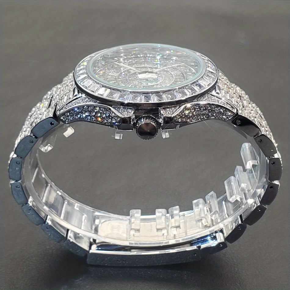 Elevate Your Style: Men's Quartz, Rhinestone-Embellished Waterproof Watch - Perfect for Fashion & Parties