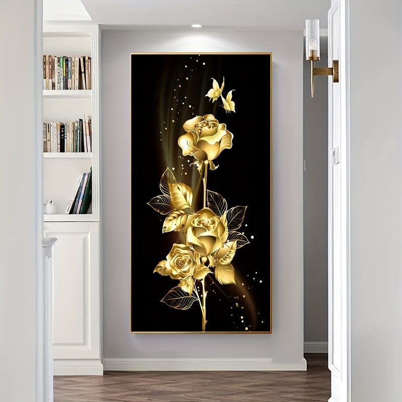 1 adet Sanat Tuval Tablosu, Altın Yapraklar ve Çiçekler Tuval Üzerine Yağlıboya Duvar Sanatı, Sanat Eseri Duvar Tablosu Banyo Yatak Odası Ofis Oturma Odası Ev Duvar Dekoru, Çerçevesiz