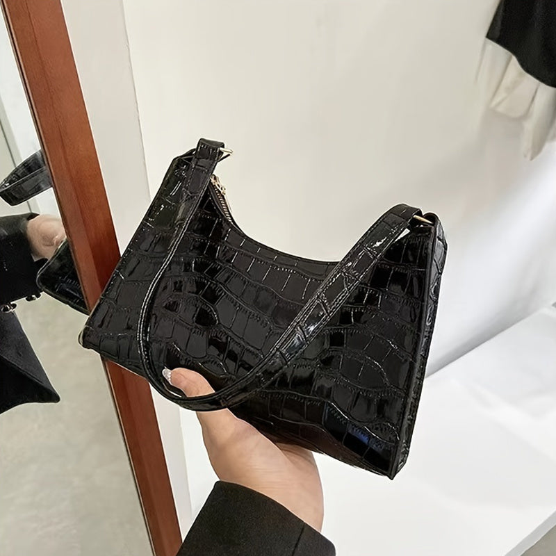 Chic Croc Embossed Underarm Bag - Y2K Inspired Shoulder Purse for Women - Fashion-Forward Design with Secure Zipper Compartment - Premium PU Leather