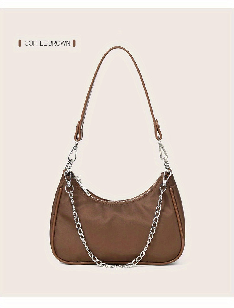 Y2K Chic Chain Baguette Bag - Stylish Nylon Shoulder Purse - Durable & Versatile for Everyday Fashion - Solid Colors for the Fashion-Forward Woman
