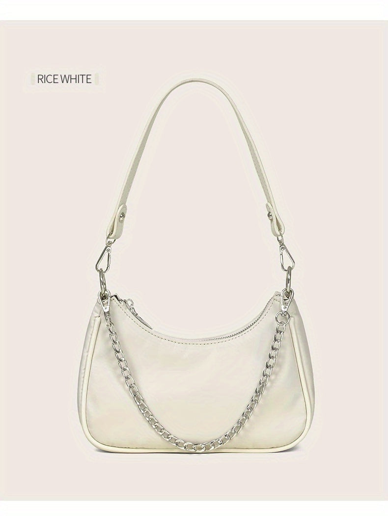 Y2K Chic Chain Baguette Bag - Stylish Nylon Shoulder Purse - Durable & Versatile for Everyday Fashion - Solid Colors for the Fashion-Forward Woman
