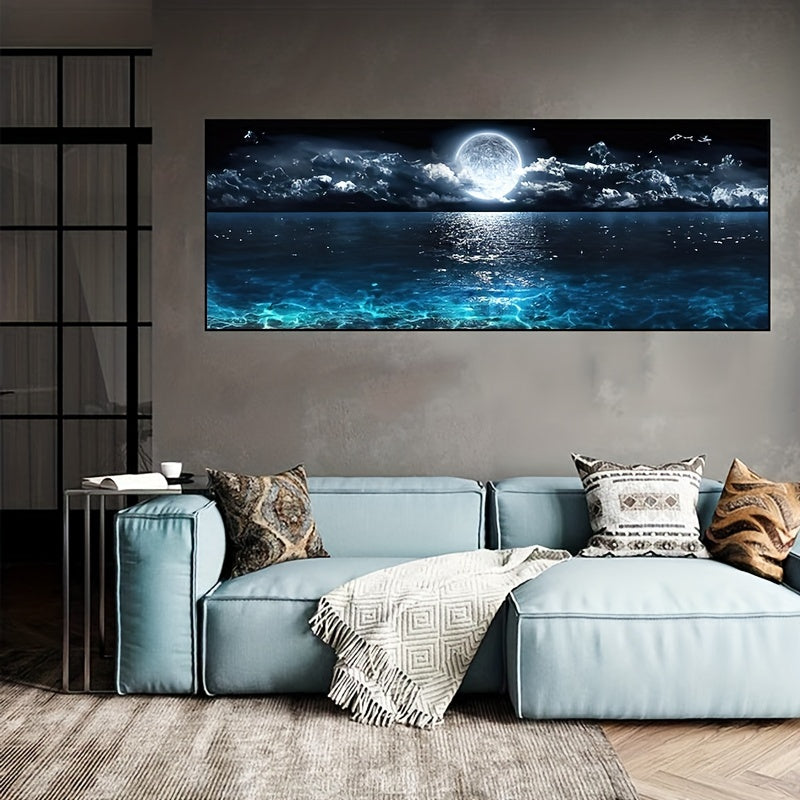 [1pc Modern Ocean Poster] 1pc Canvas Poster, Modern Art, Modern Abstract Ocean And Night Moon Landscape, Oil Painting, Ideal Gift For Bedroom, Decor Wall Art, Wall Decor, Fall Decor, Wall Decor, Room Decor, Room Decoration, N