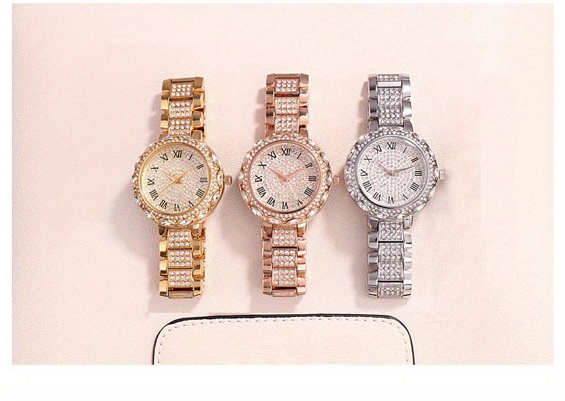 Radiant Quartz Womens Bracelet Watch - Sparkling Rhinestone Inlaid, Roman Numeral Dial, Elegant & Chic Design for Fashion-Forward Ladies