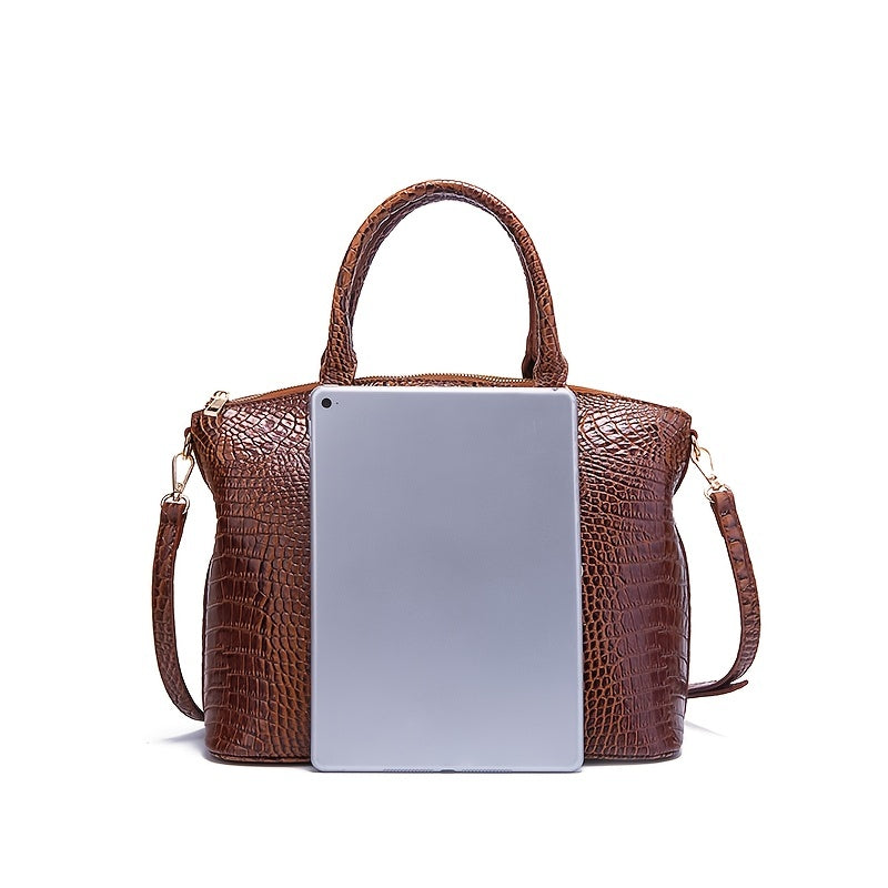 Fashion-Forward Crocodile Pattern Tote Bag - Double Handle Work Purse with Secure Zipper Closure - Perfect for Stylish, Professional Women - A Trendy Daily Accessory