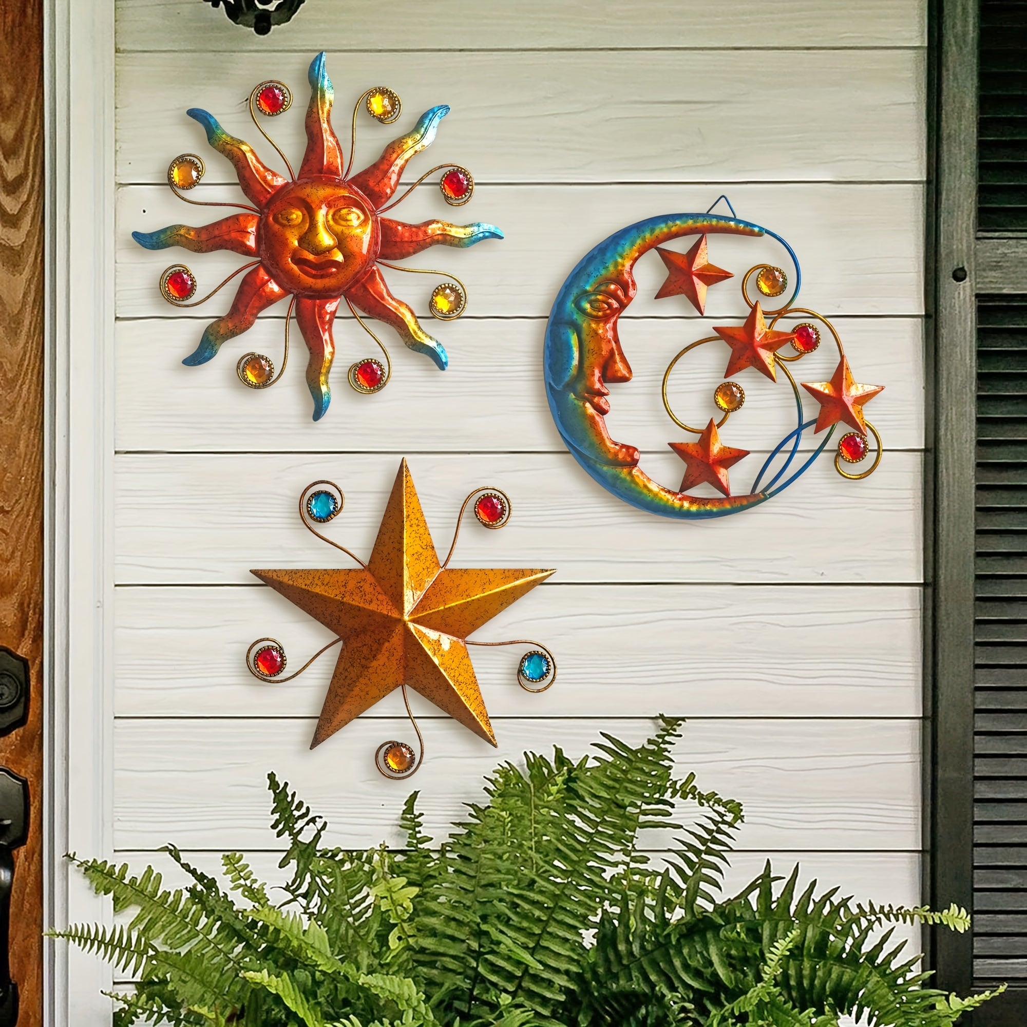 Metal 3pcs/set Celestial Wall Art Sculpture - Sun Moon Star Wall Decoration - Christmas Decor Supplies, Home Decor, Holiday Decor, Room Decor