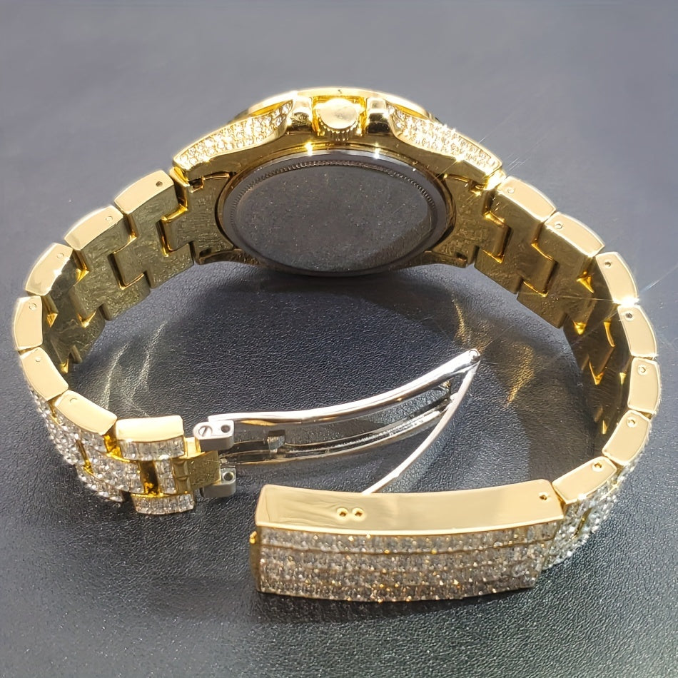 Elevate Your Style: Men's Quartz, Rhinestone-Embellished Waterproof Watch - Perfect for Fashion & Parties