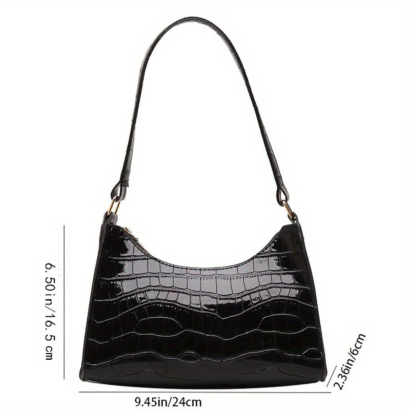 Chic Croc Embossed Underarm Bag - Y2K Inspired Shoulder Purse for Women - Fashion-Forward Design with Secure Zipper Compartment - Premium PU Leather