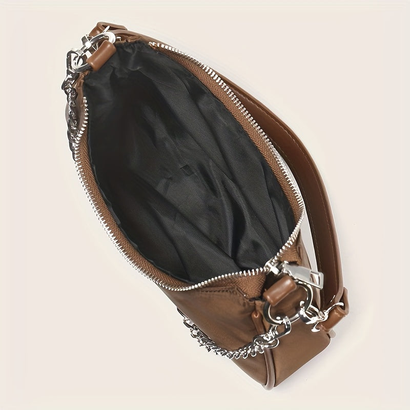 Y2K Chic Chain Baguette Bag - Stylish Nylon Shoulder Purse - Durable & Versatile for Everyday Fashion - Solid Colors for the Fashion-Forward Woman