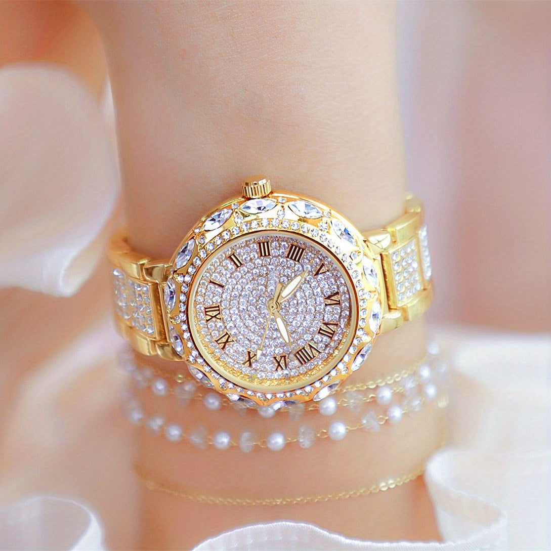 Radiant Quartz Womens Bracelet Watch - Sparkling Rhinestone Inlaid, Roman Numeral Dial, Elegant & Chic Design for Fashion-Forward Ladies