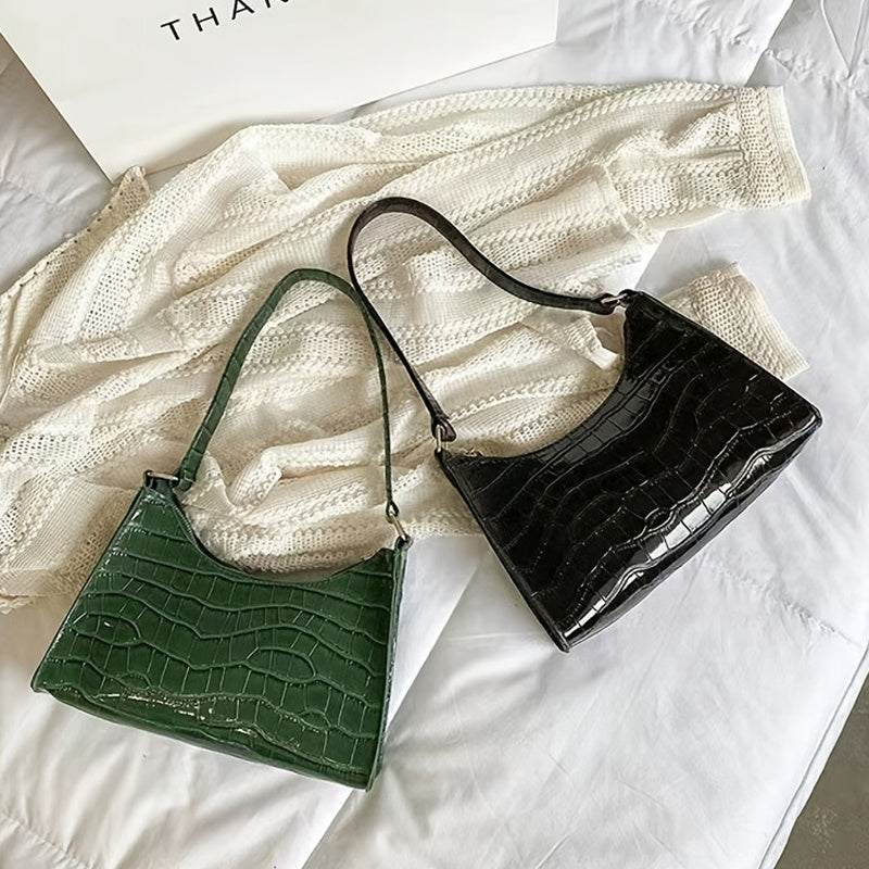 Chic Croc Embossed Underarm Bag - Y2K Inspired Shoulder Purse for Women - Fashion-Forward Design with Secure Zipper Compartment - Premium PU Leather