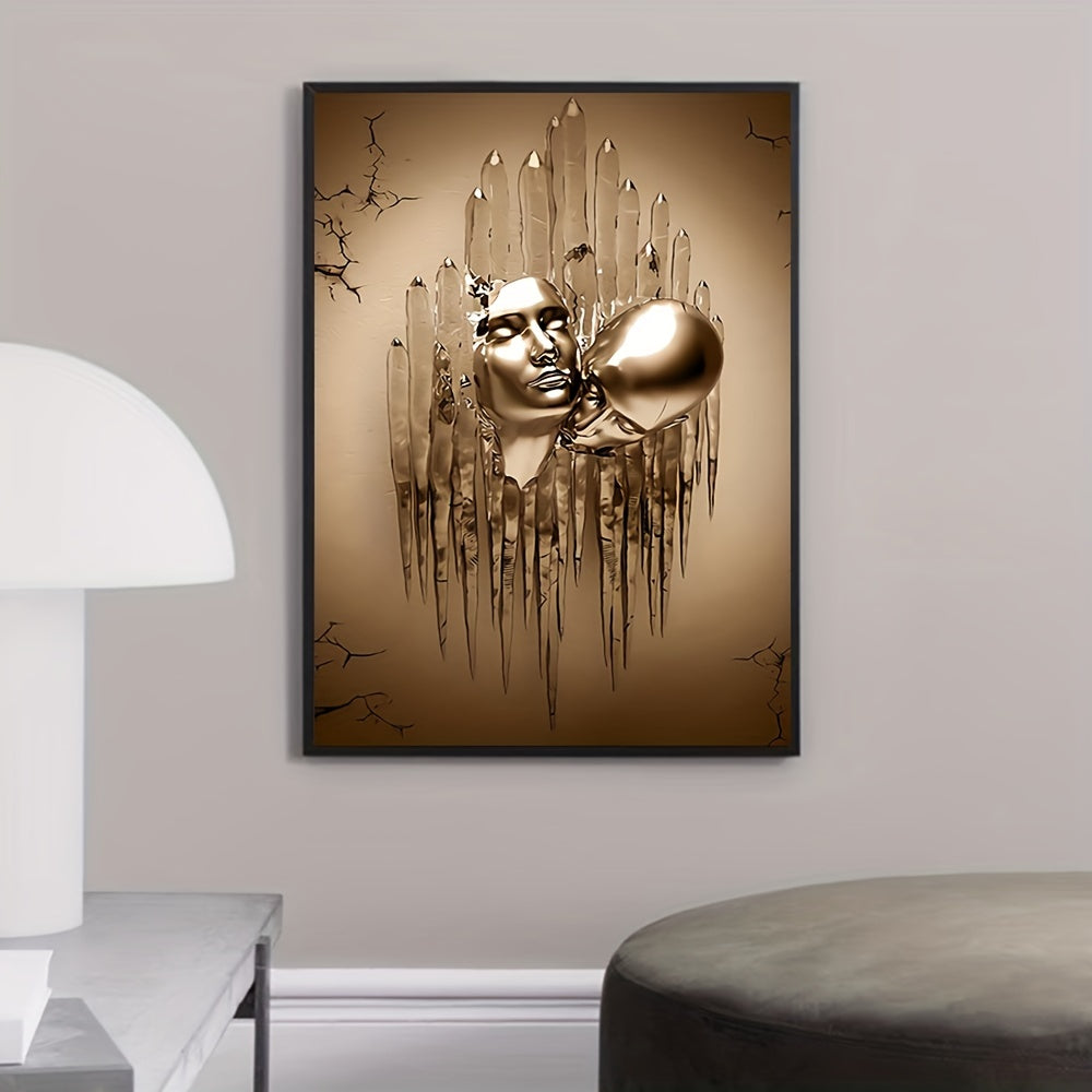 Peinture abstraite sur toile représentant un couple amoureux s'embrassant et s'embrassant - Décoration murale pour salle de bain, chambre, bureau, salon, maison - Sans cadre