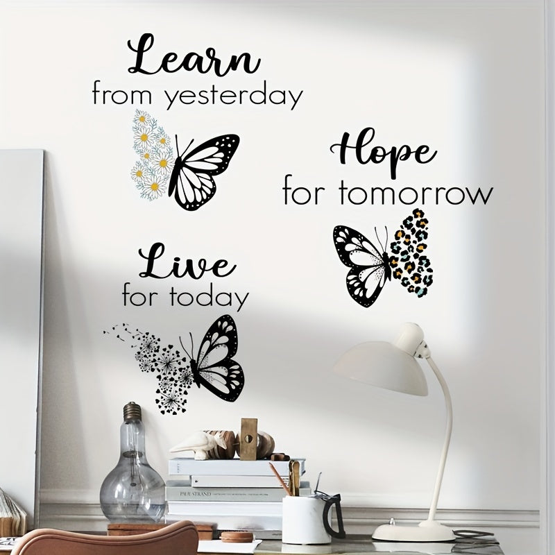 1pc Inspirational Black and White Butterfly Wall Sticker for Home Decor - Cartoon Butterfly PVC Wall Art