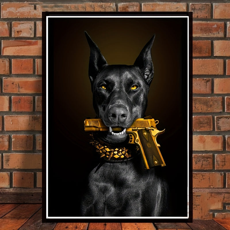 Modern Art Black Rubin Lion Dog Oil Painting Canvas Poster - 1pc Luxury Animal Wall Art for Bedroom Living Room Corridor - Fall Decor, Wall Decor, Room Decoration, No Frame