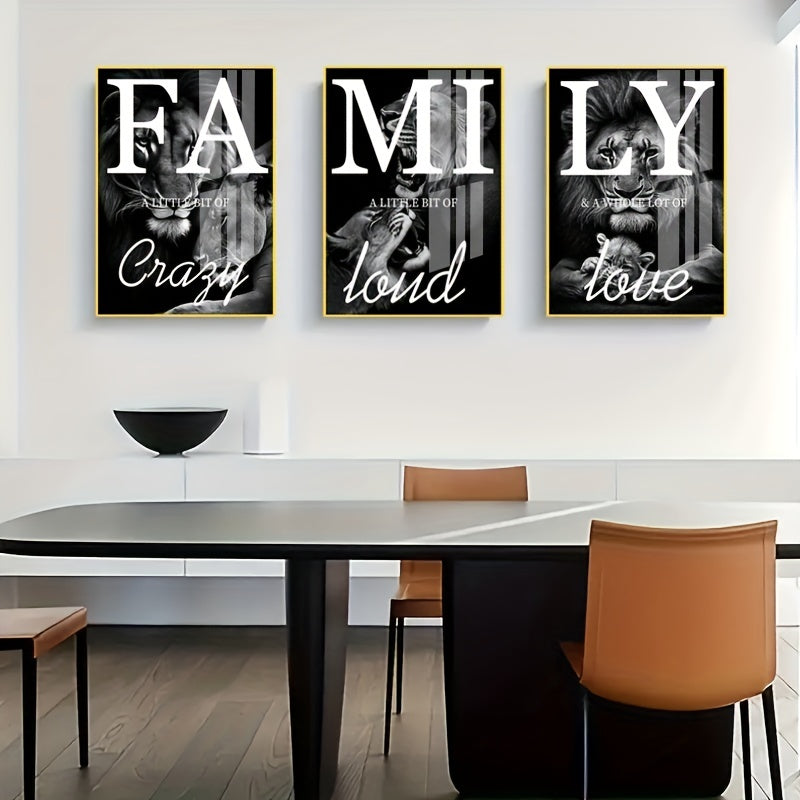 [3 toiles Lion Wall Art] 3 peintures sur toile, Art mural familial Lion, Cadeau idéal pour salon, cuisine, Art mural décoratif Décoration murale, Décoration de la maison, Art mural, Décoration de chambre, Décoration de chambre, Sans cadre