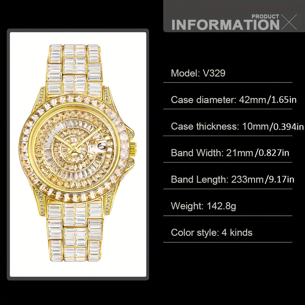 Elevate Your Style: Men's Quartz, Rhinestone-Embellished Waterproof Watch - Perfect for Fashion & Parties