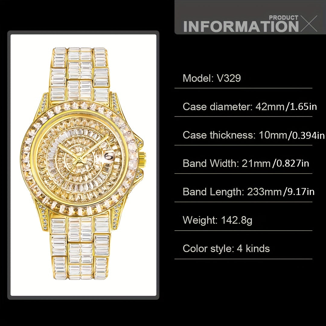 Elevate Your Style: Men's Quartz, Rhinestone-Embellished Waterproof Watch - Perfect for Fashion & Parties