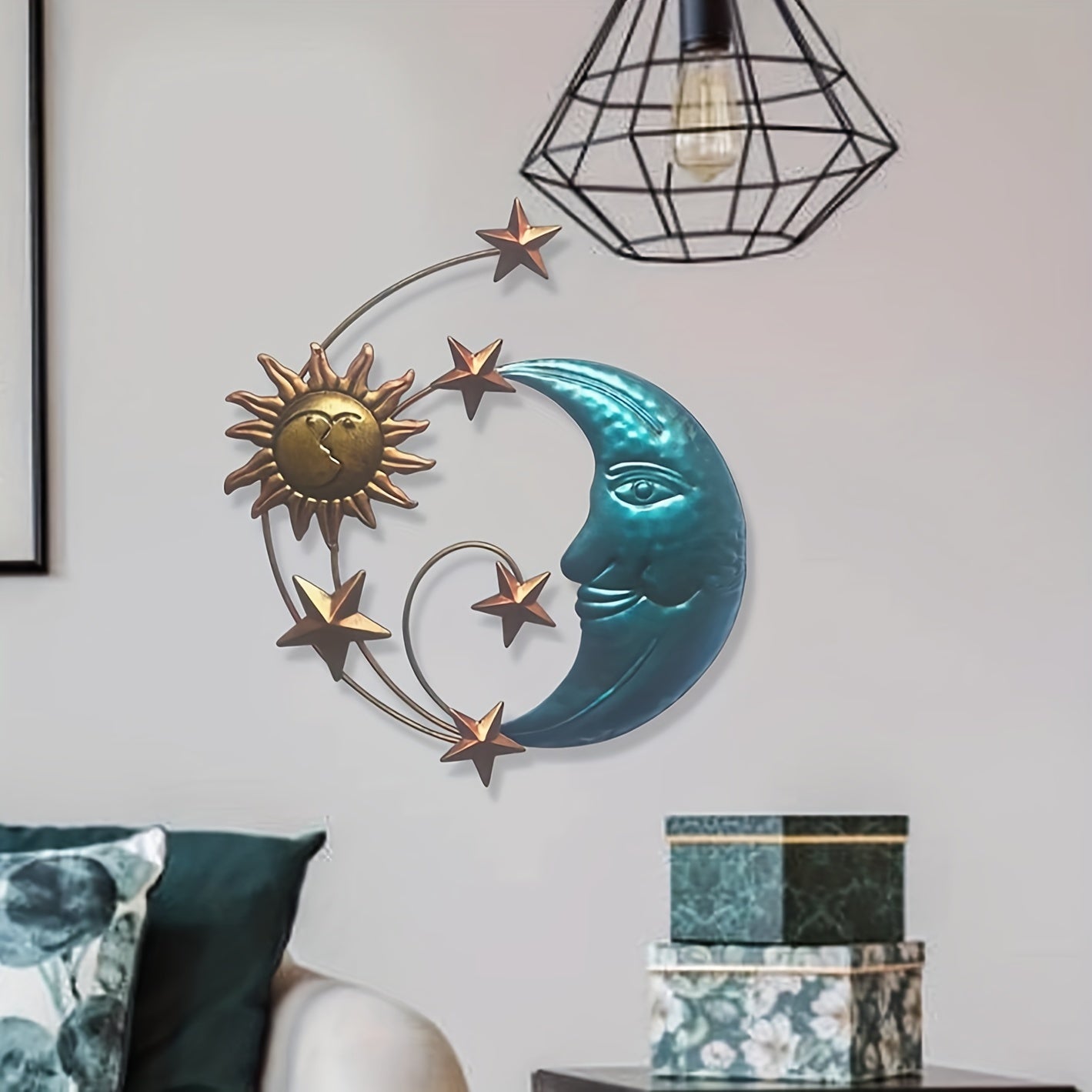 1pc Metal Sun and Moon Face Wall Art for Indoor and Outdoor Decor - Perfect for Home, Balcony, Bedroom, Garden, and Office - Unique and Eye-Catching Design