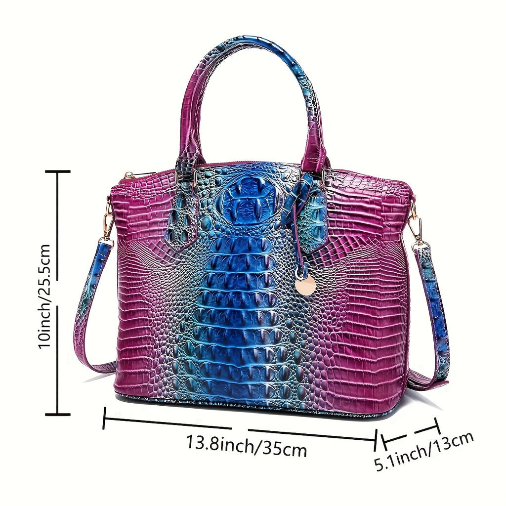 Fashion-Forward Crocodile Pattern Tote Bag - Double Handle Work Purse with Secure Zipper Closure - Perfect for Stylish, Professional Women - A Trendy Daily Accessory