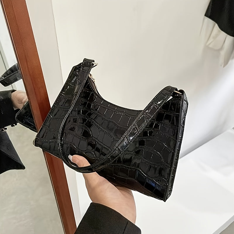 Chic Croc Embossed Underarm Bag - Y2K Inspired Shoulder Purse for Women - Fashion-Forward Design with Secure Zipper Compartment - Premium PU Leather