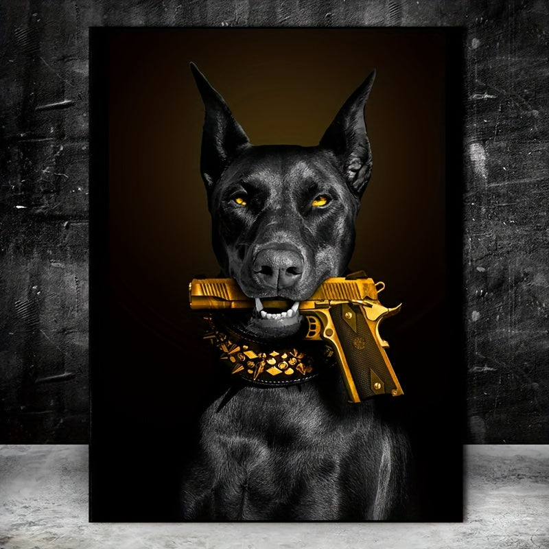 Modern Art Black Rubin Lion Dog Oil Painting Canvas Poster - 1pc Luxury Animal Wall Art for Bedroom Living Room Corridor - Fall Decor, Wall Decor, Room Decoration, No Frame