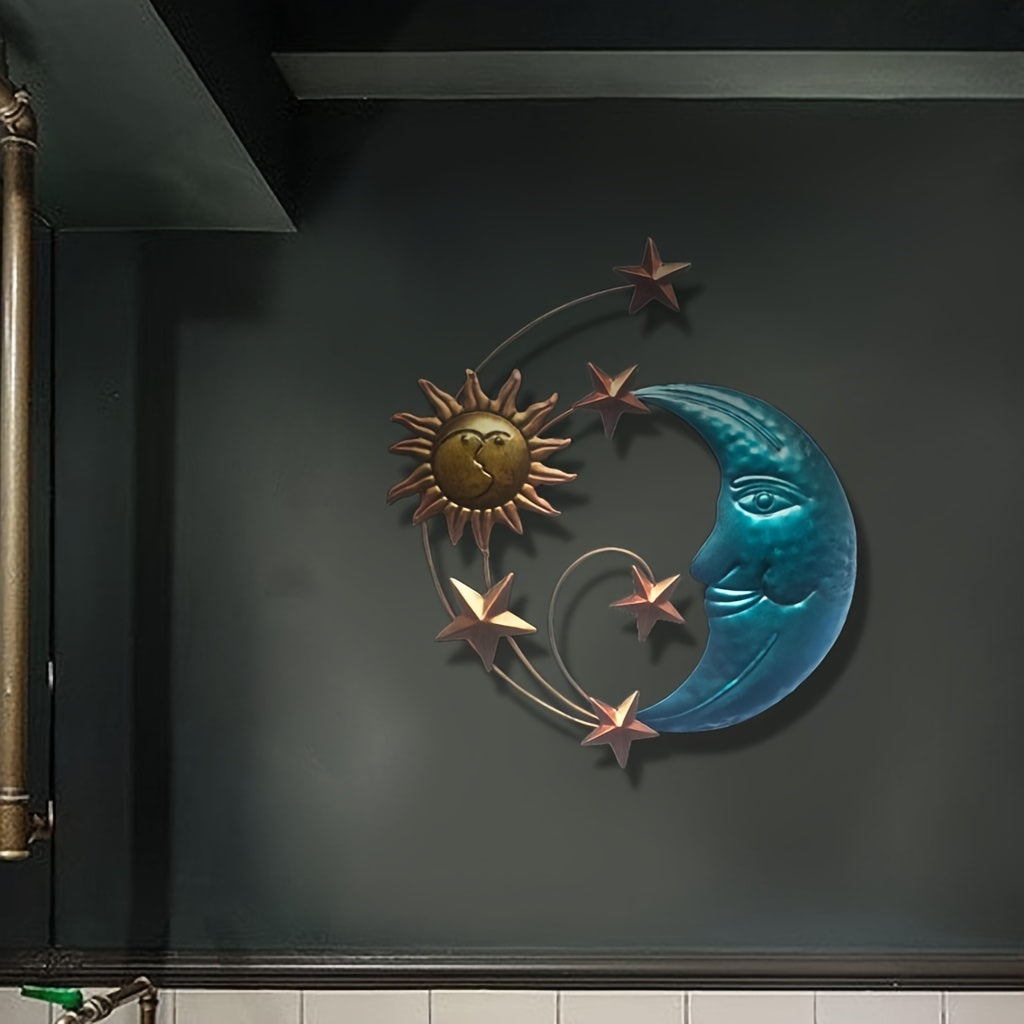 1pc Metal Sun and Moon Face Wall Art for Indoor and Outdoor Decor - Perfect for Home, Balcony, Bedroom, Garden, and Office - Unique and Eye-Catching Design