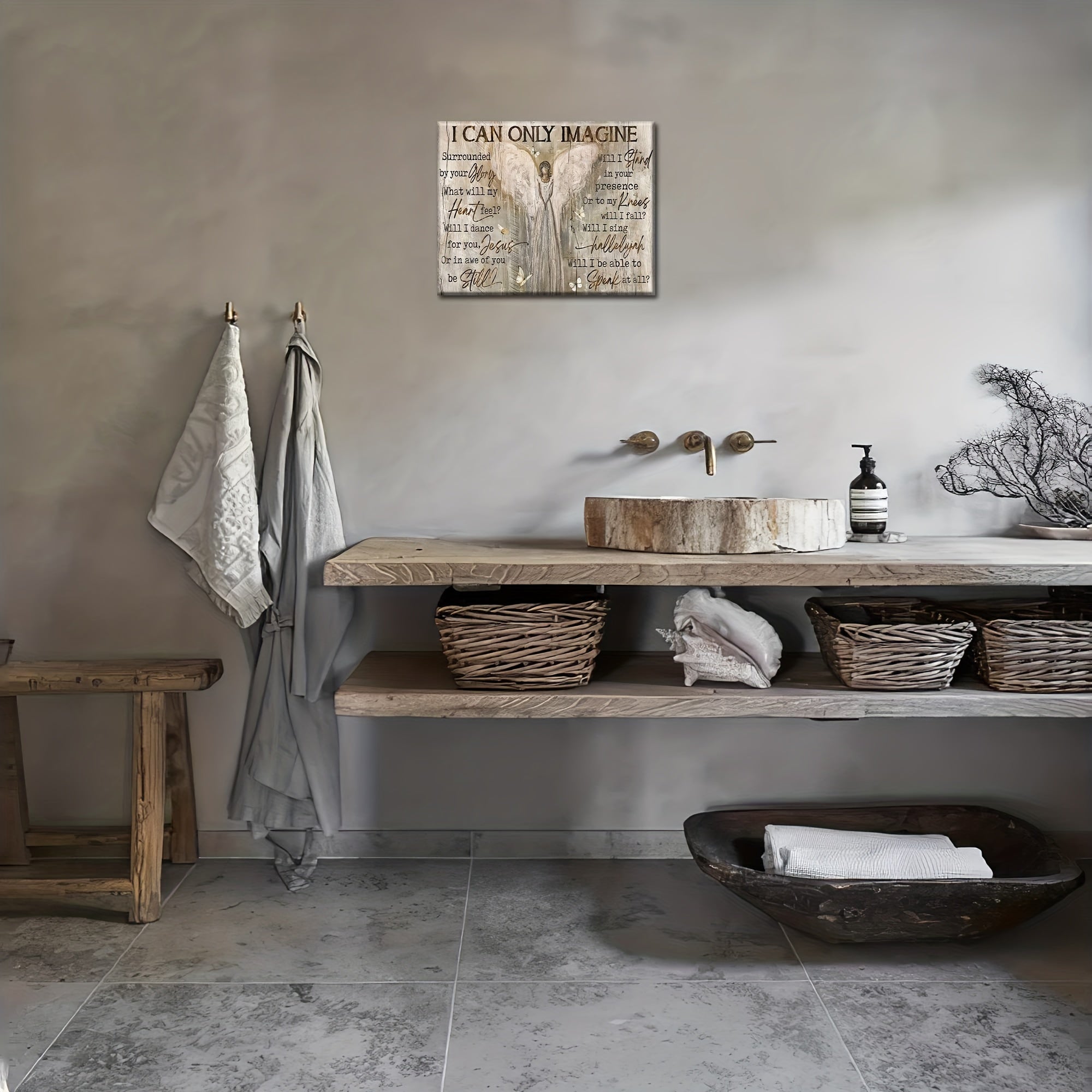 1pc Farmhouse Angel Wings Wall Art I Can Only Imagine Scripture Pictures Painting Print Rustic Country Artwork Christian Gift For Kitchen Church Bathroom Living Room Bedroom Office No Framed