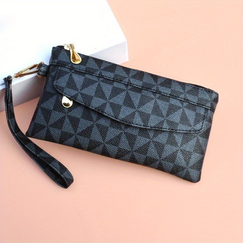 Fashion-Forward Geometric Print Clutch Bag - Durable Faux Leather, Chic Square Purse with Wristlet for Women - Perfect Evening Accessory for Any Occasion