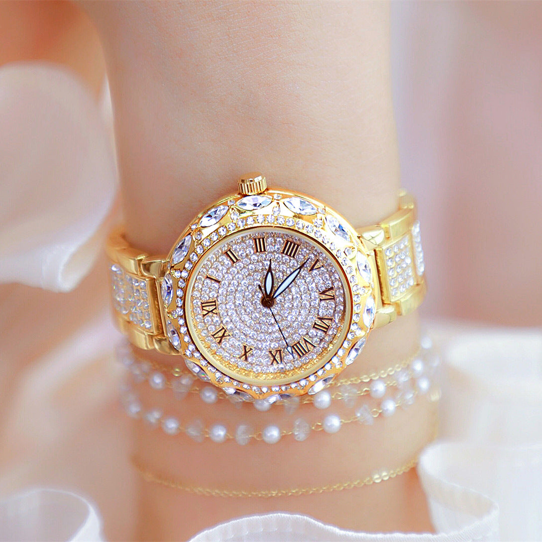 Radiant Quartz Womens Bracelet Watch - Sparkling Rhinestone Inlaid, Roman Numeral Dial, Elegant & Chic Design for Fashion-Forward Ladies